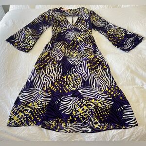 Smarteez | Women’s XS |Purple V-Neck Long Sleeve Flowy Dress | Silk Resort Wear